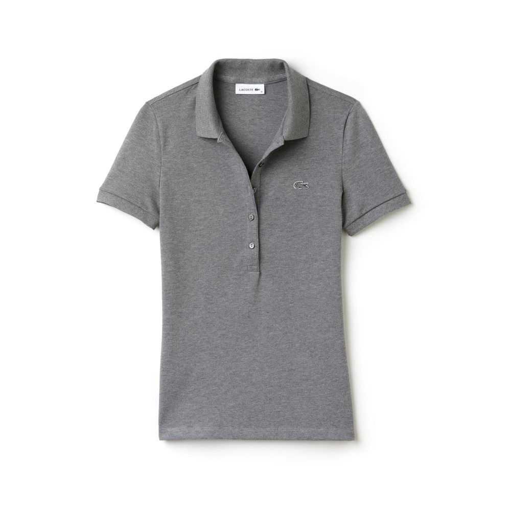 Grey Lacoste Slim Fit Stretch Mini Cotton Pique Polo | YEMWBS-903