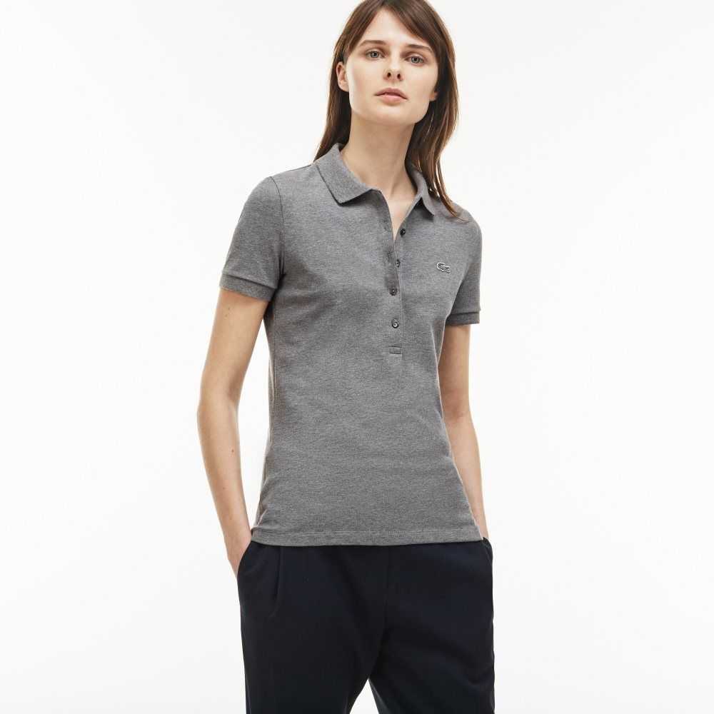 Grey Lacoste Slim Fit Stretch Mini Cotton Pique Polo | YEMWBS-903