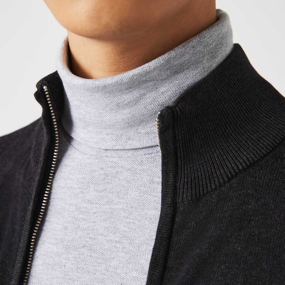 Grey Lacoste Stand-Up Collar Organic Cotton Zippered Sweater | HTMUAS-268