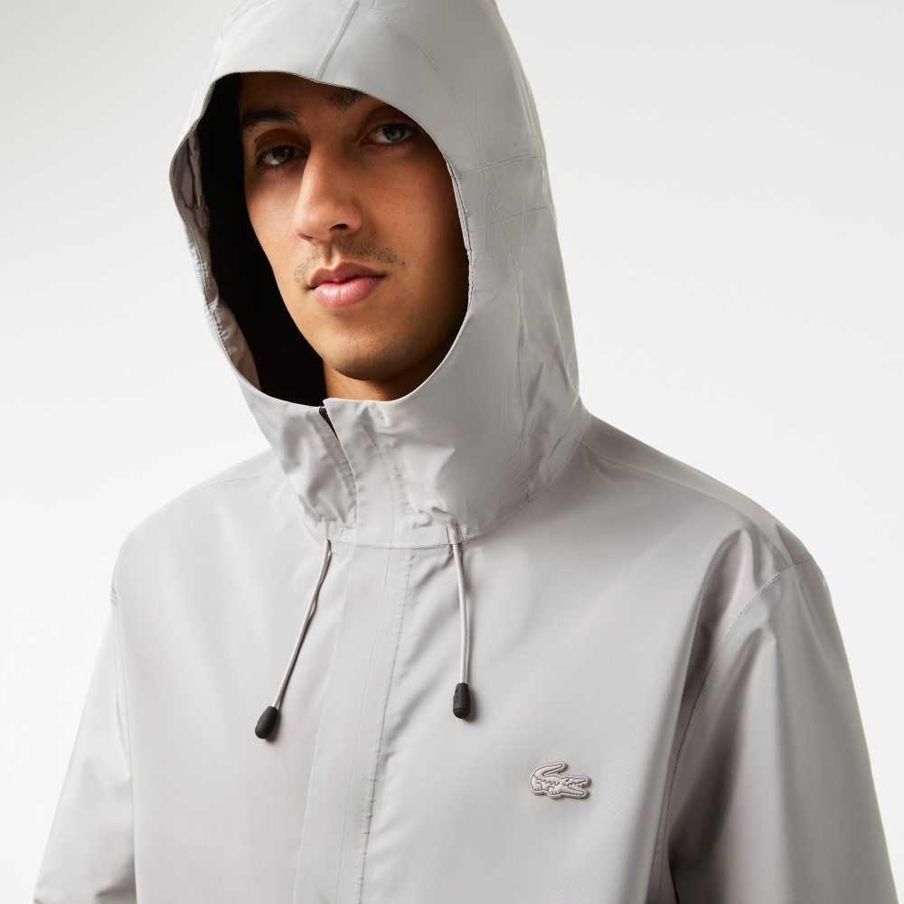 Grey Lacoste Waterproof Short Track Jacket | IGUQLH-564