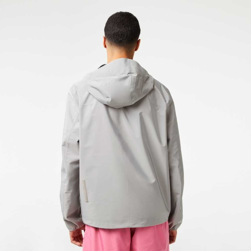 Grey Lacoste Waterproof Short Track Jacket | IGUQLH-564