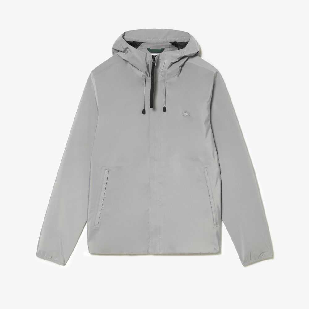 Grey Lacoste Waterproof Short Track Jacket | IGUQLH-564