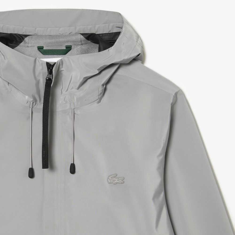 Grey Lacoste Waterproof Short Track Jacket | IGUQLH-564