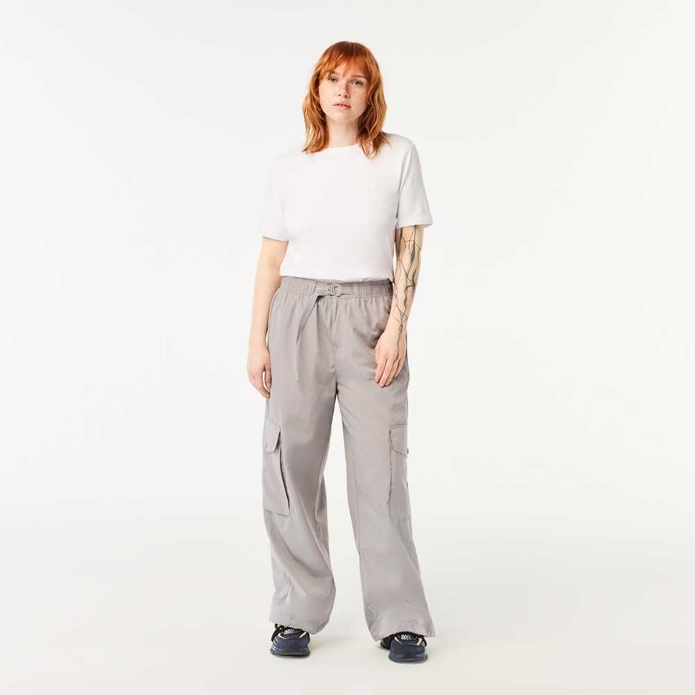 Grey Lacoste Wide Leg Cargo Pants | HTMUYP-583