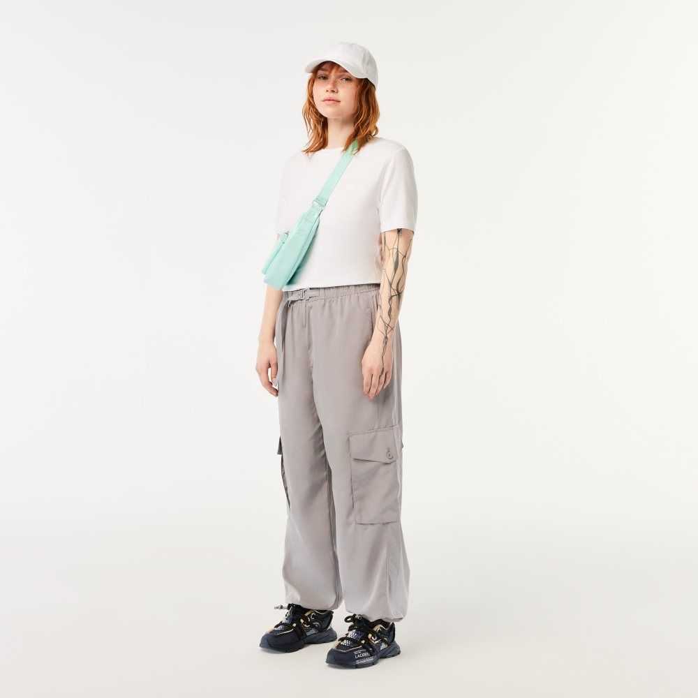 Grey Lacoste Wide Leg Cargo Pants | HTMUYP-583