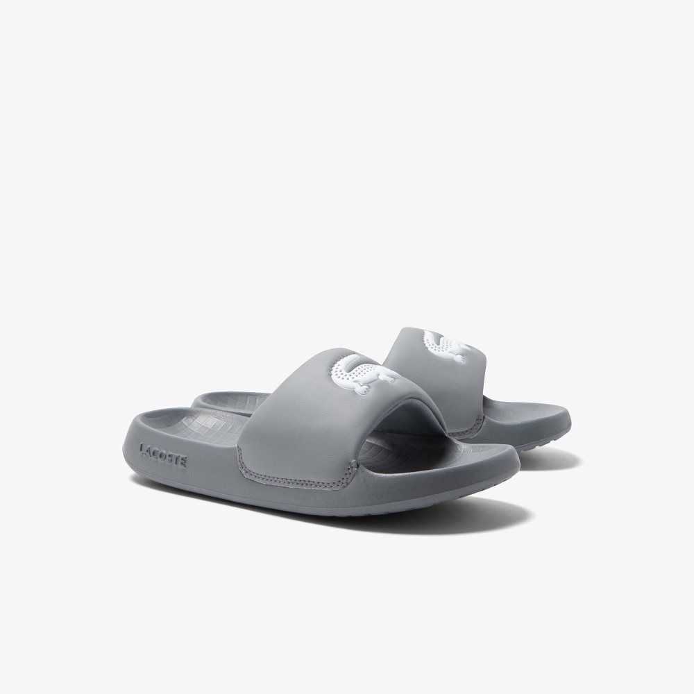 Grey/White Lacoste Croco 1.0 Slides | GHAYKC-216