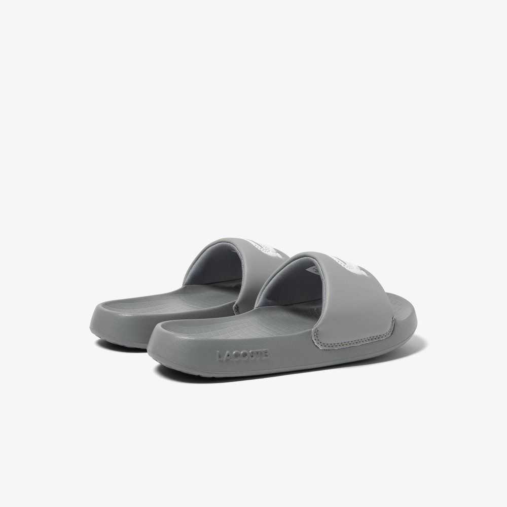 Grey/White Lacoste Croco 1.0 Slides | GHAYKC-216