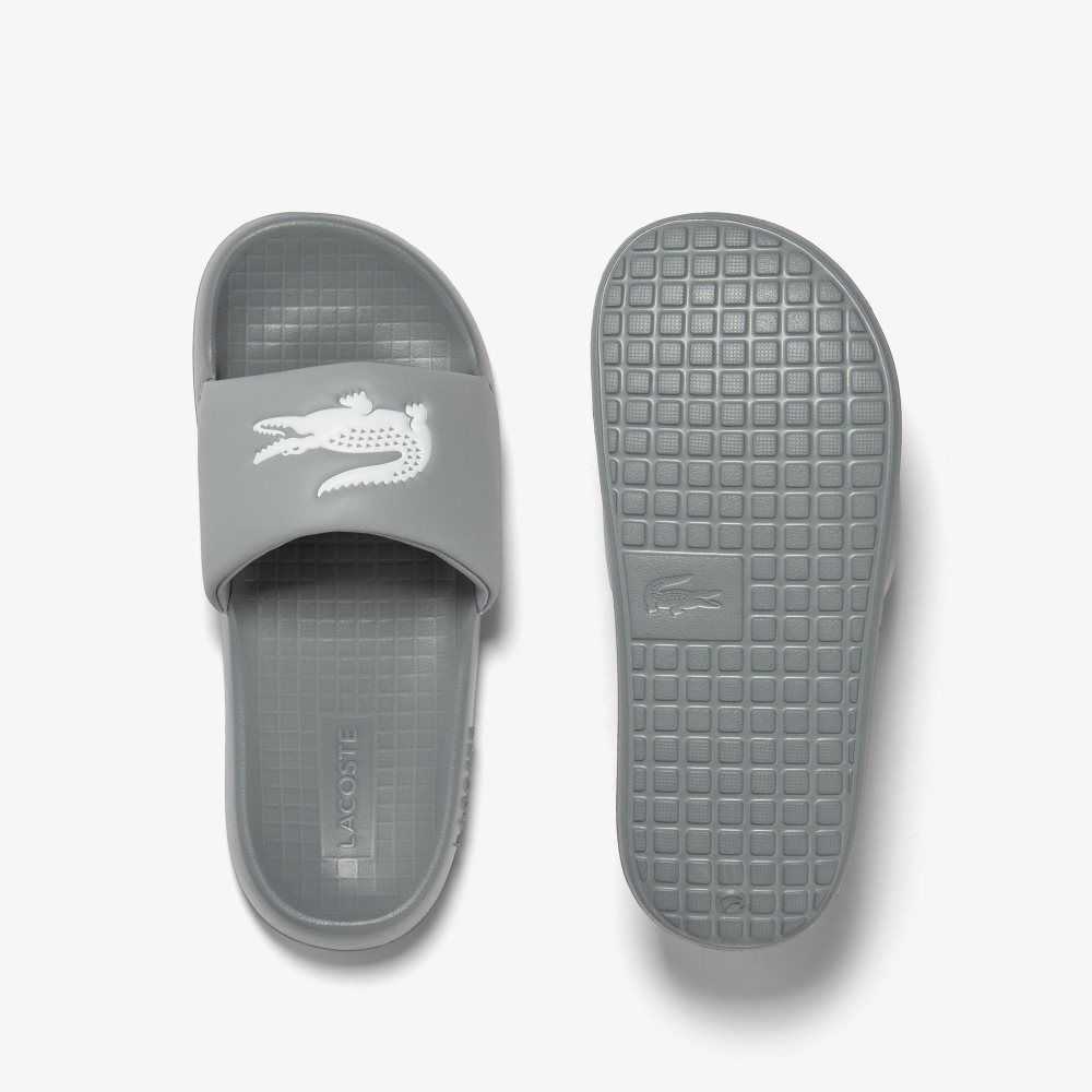 Grey/White Lacoste Croco 1.0 Slides | GHAYKC-216