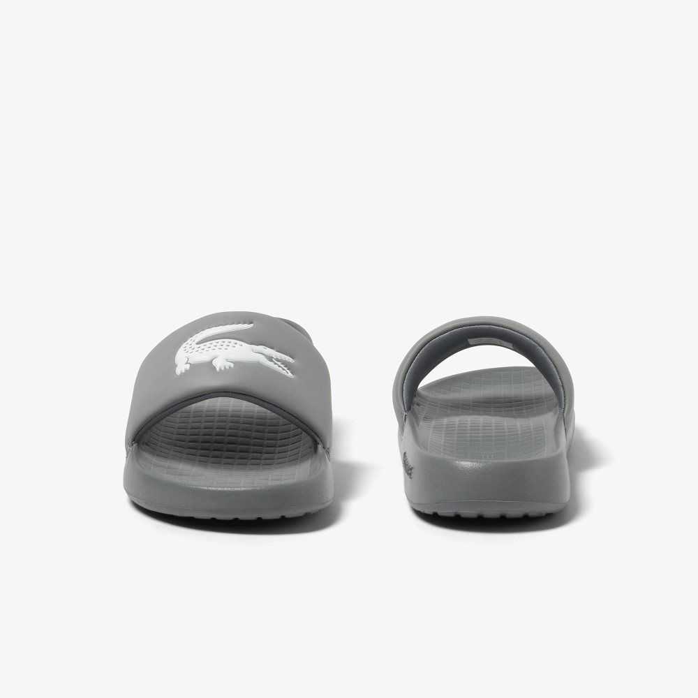 Grey/White Lacoste Croco 1.0 Slides | GHAYKC-216