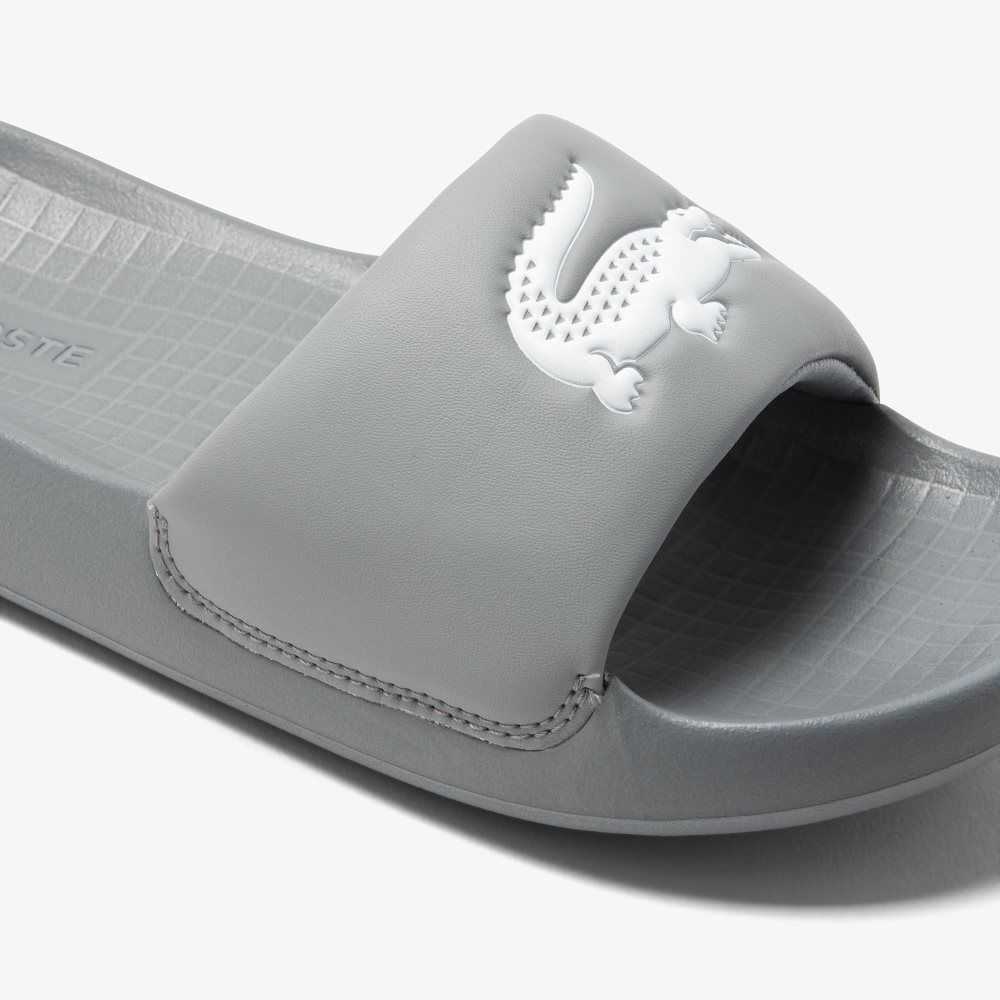 Grey/White Lacoste Croco 1.0 Slides | GHAYKC-216