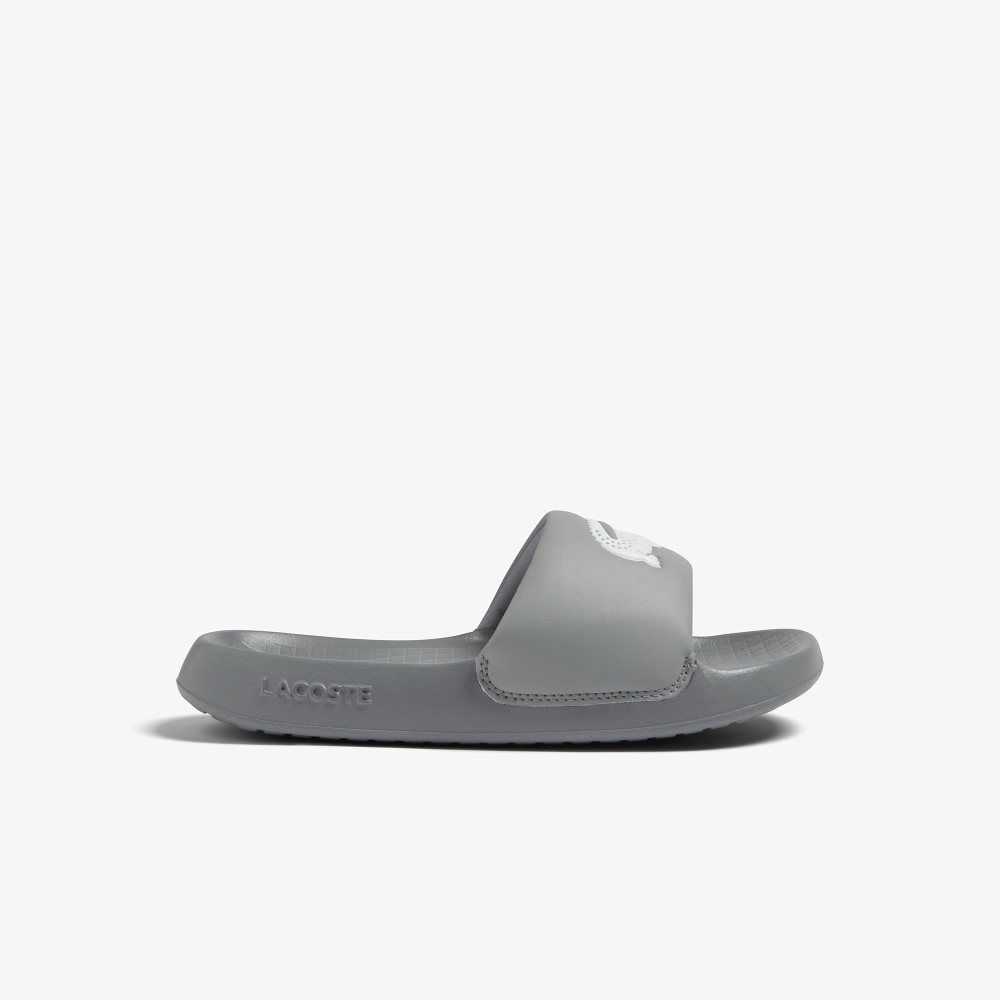 Grey/White Lacoste Croco 1.0 Slides | GHAYKC-216