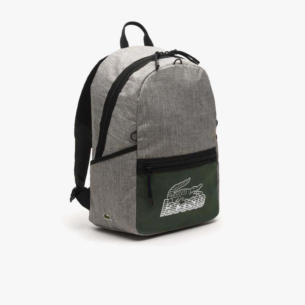 Gris Chine Vert 132 Noir Lacoste Neocroc Contrast Print Backpack | BPMUHJ-823