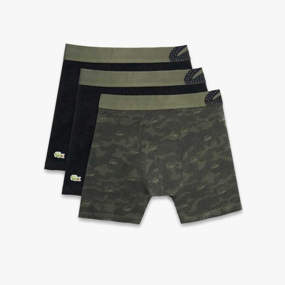 Khaki Green / Black Lacoste Camouflage Print Boxer Brief 3-Pack | BOPVYD-103