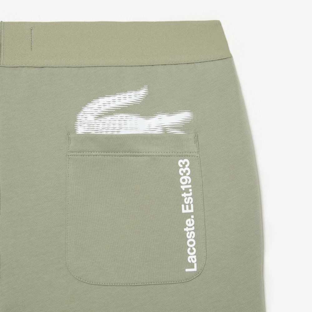 Khaki Green Lacoste Branded Leg Track Pants | JZDMLN-827