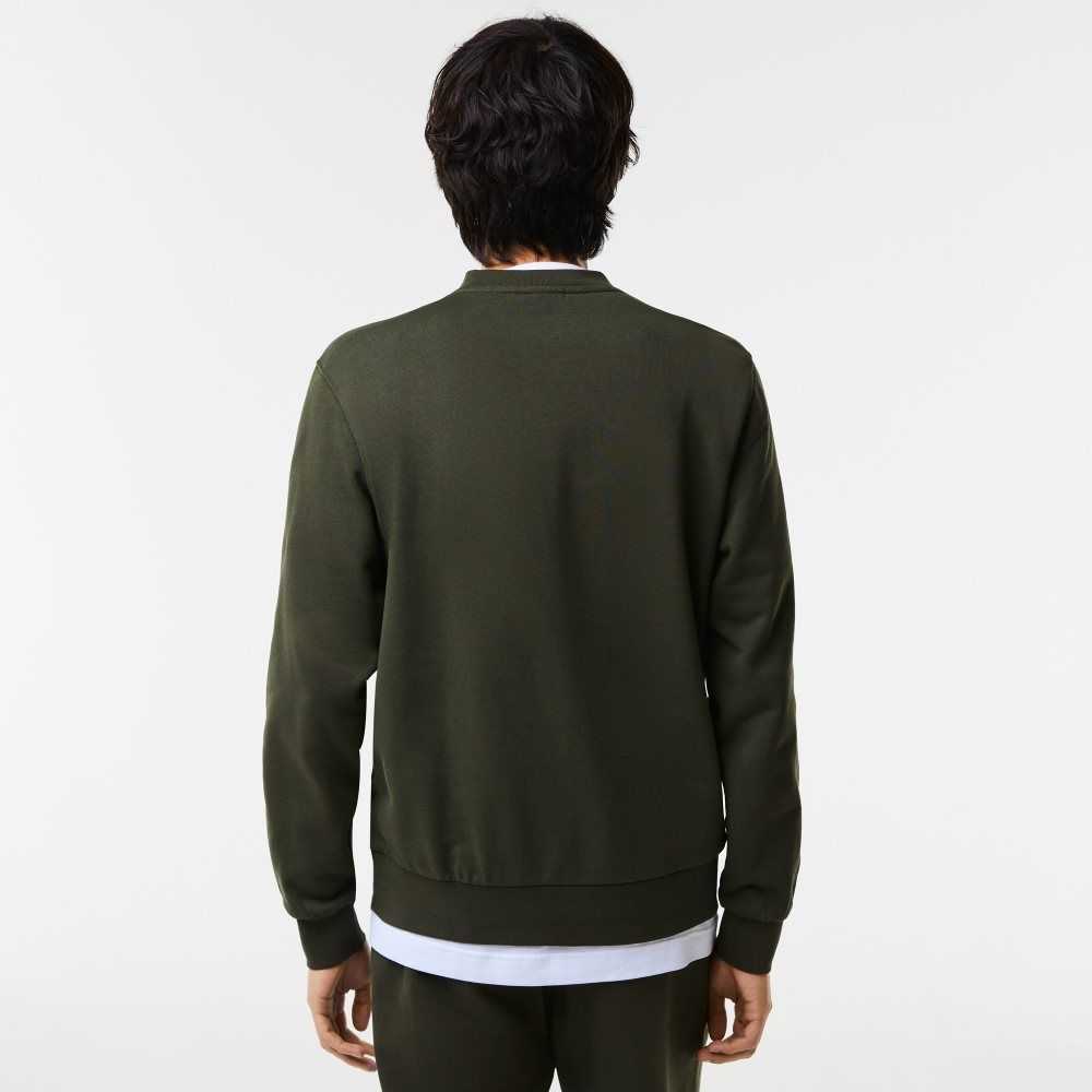 Khaki Green Lacoste Classic Fit Contrast Lettering Cotton Sweatshirt | XSVRKZ-068