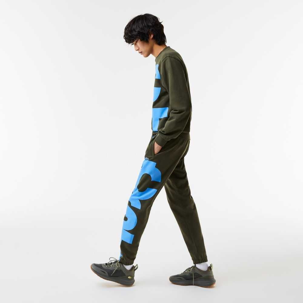 Khaki Green Lacoste Contrast Lettering Cotton Trackpants | ZVPRIK-235