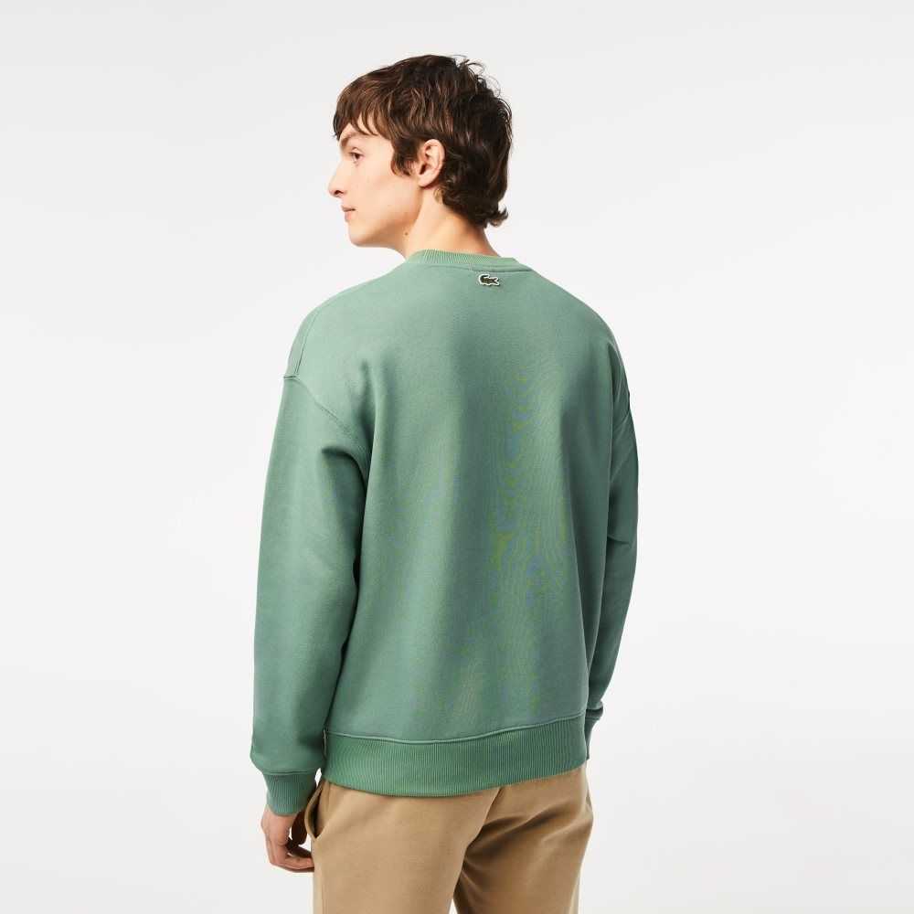 Khaki Green Lacoste Crew Neck Loose Fit Croc Print Sweatshirt | XLGACJ-920