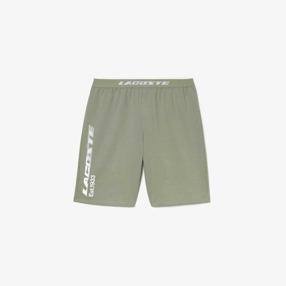 Khaki Green Lacoste Logo Waistband Fleece Shorts | YGMIKF-615