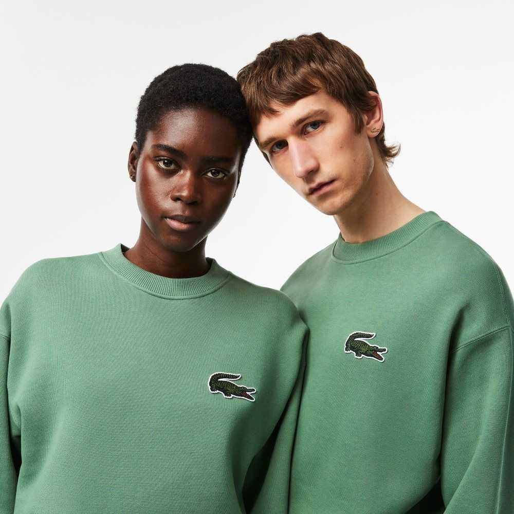 Khaki Green Lacoste Loose Fit Crocodile Badge Sweatshirt | RXIOJC-596