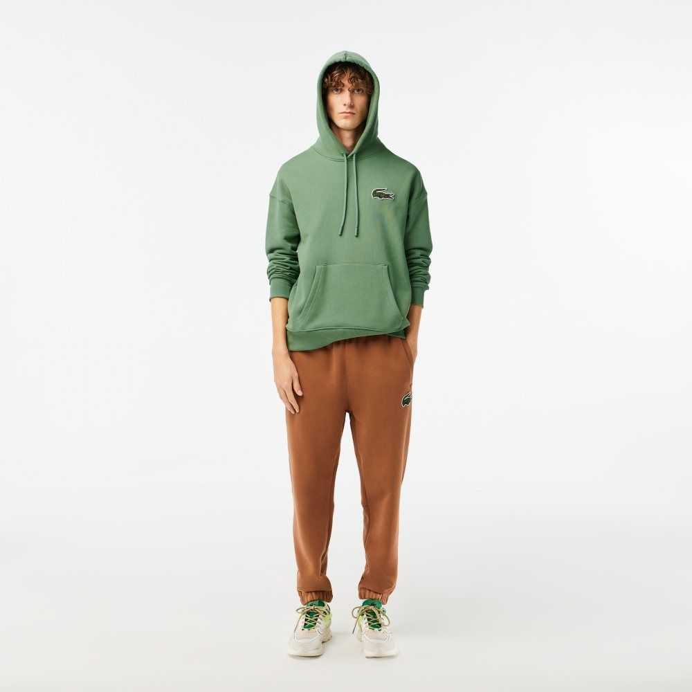 Khaki Green Lacoste Loose Fit Crocodile Badge Sweatshirt | RXIOJC-596