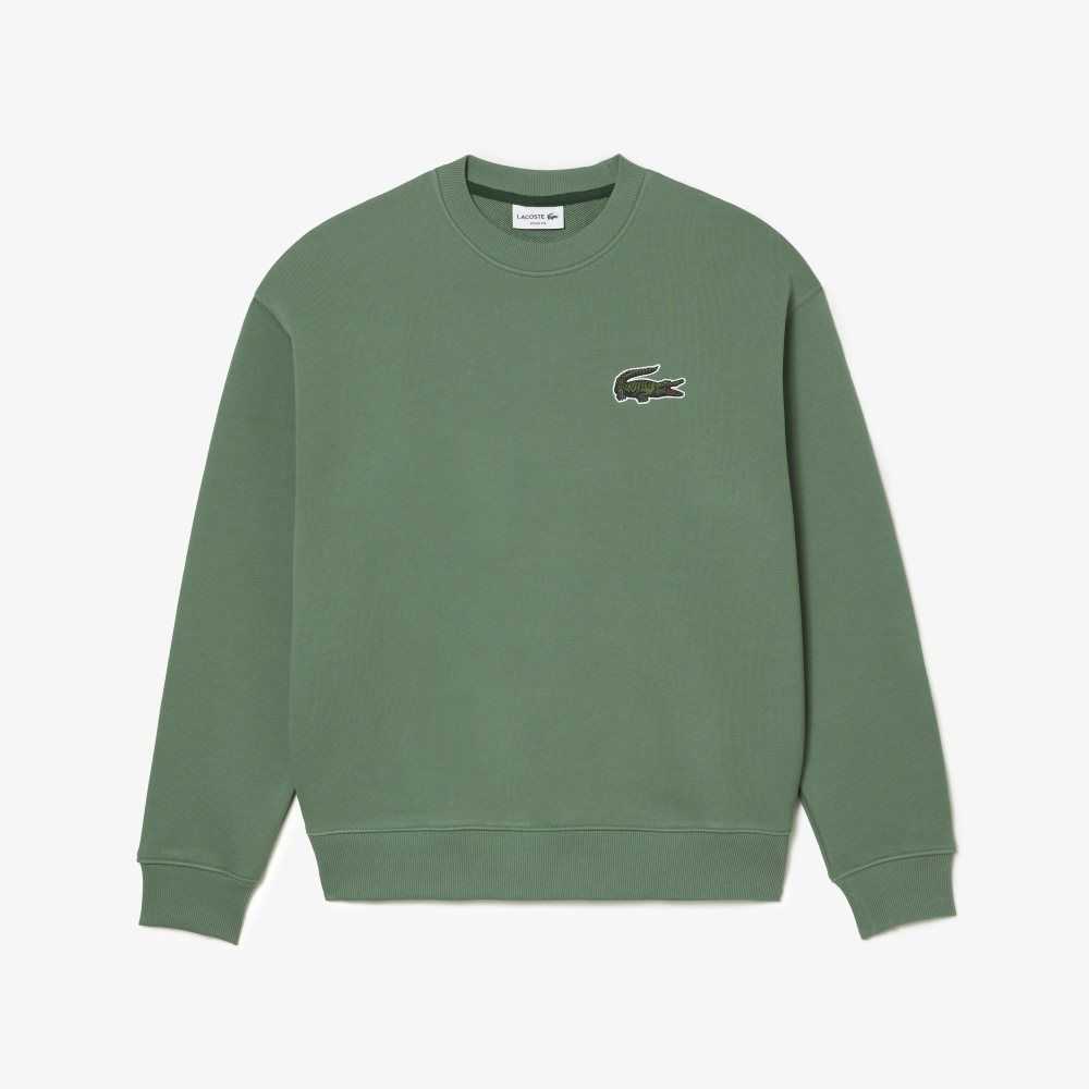 Khaki Green Lacoste Loose Fit Crocodile Badge Sweatshirt | RXIOJC-596