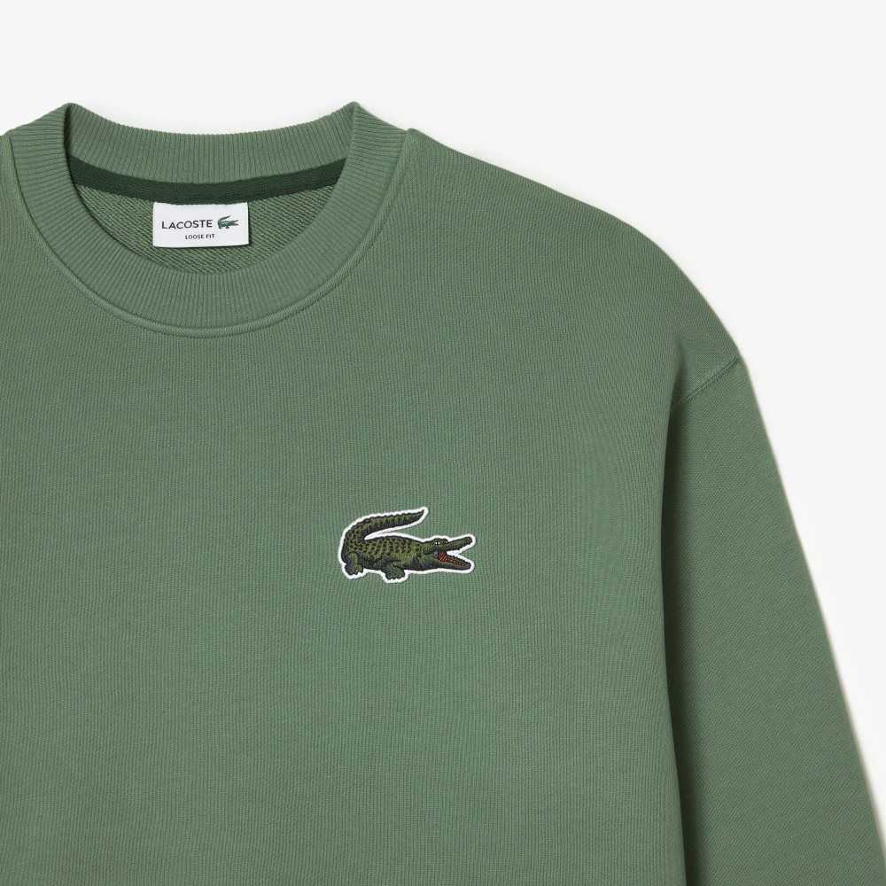 Khaki Green Lacoste Loose Fit Crocodile Badge Sweatshirt | RXIOJC-596