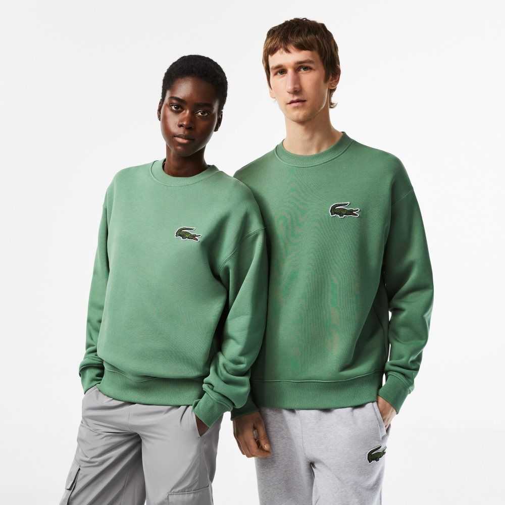 Khaki Green Lacoste Loose Fit Crocodile Badge Sweatshirt | RXIOJC-596