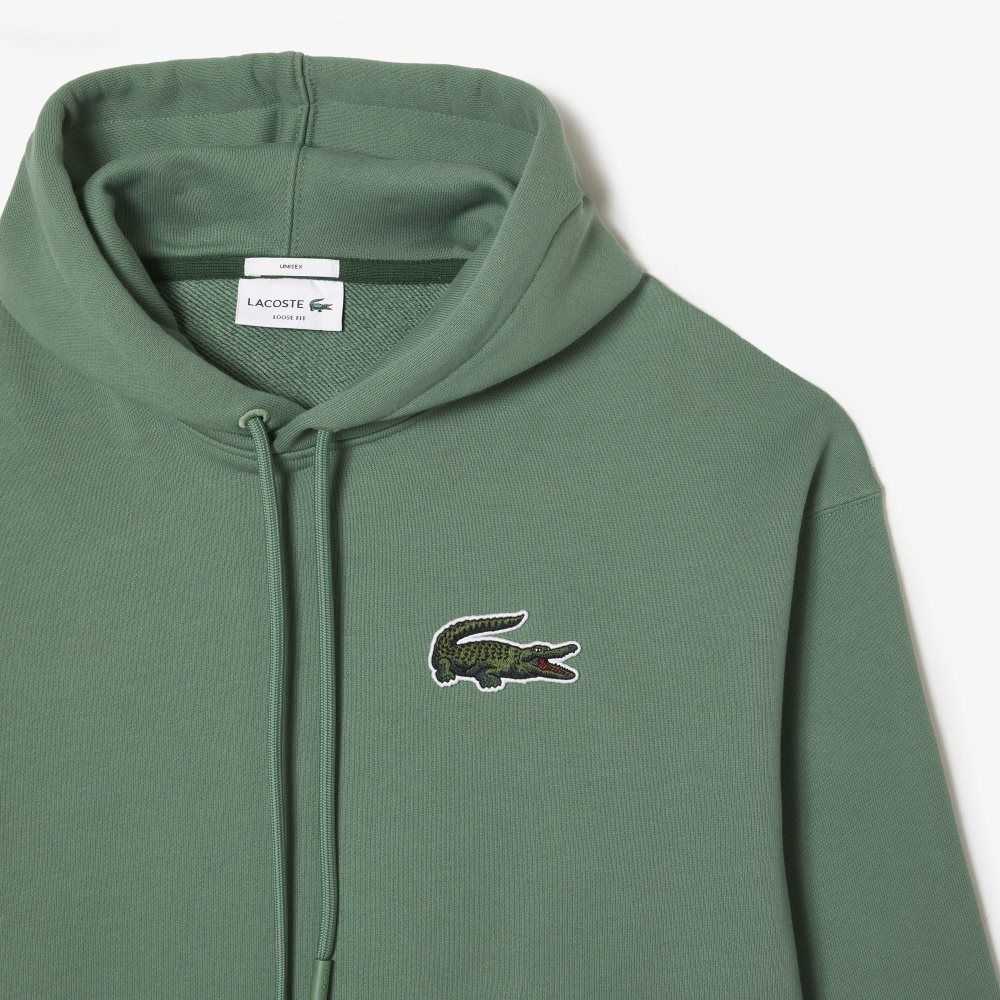 Khaki Green Lacoste Loose Fit Hooded Organic Cotton Sweatshirt | BPQAEZ-736