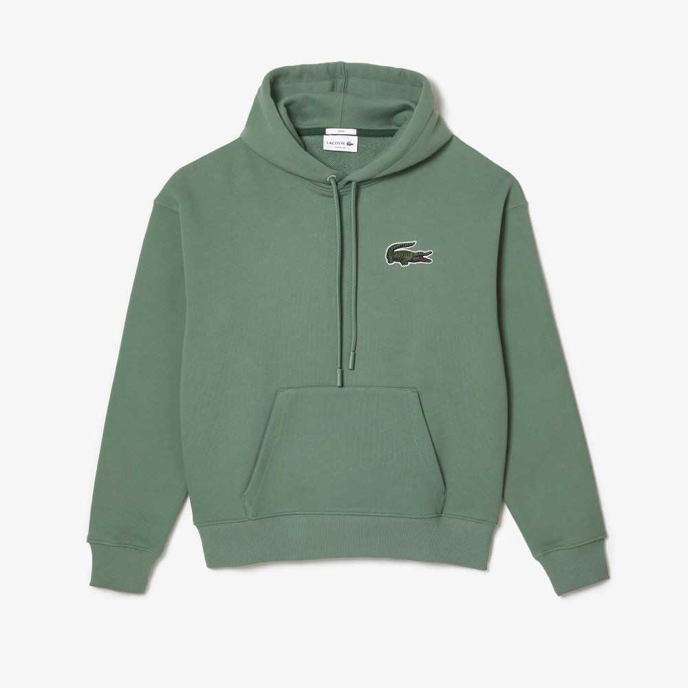 Khaki Green Lacoste Loose Fit Hooded Organic Cotton Sweatshirt | BPQAEZ-736