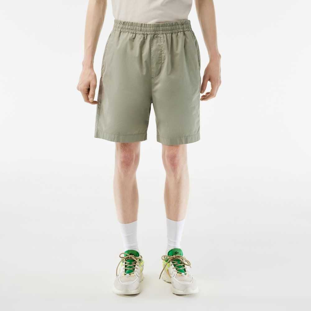 Khaki Green Lacoste Organic Cotton Shorts | KXADIR-852