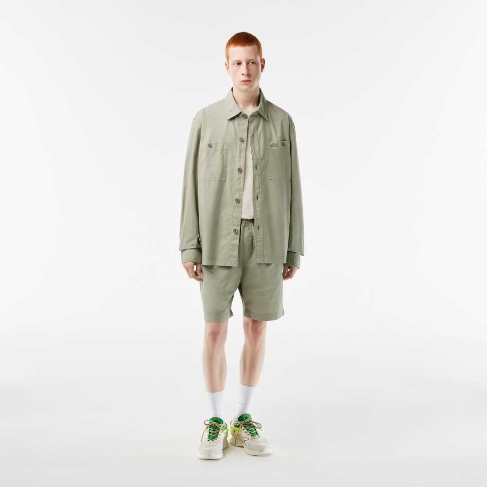 Khaki Green Lacoste Organic Cotton Shorts | KXADIR-852