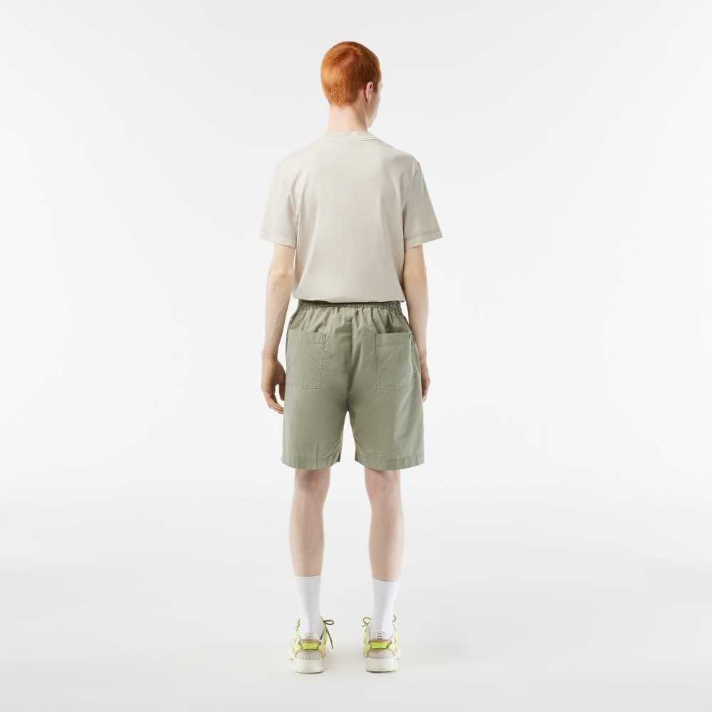 Khaki Green Lacoste Organic Cotton Shorts | KXADIR-852