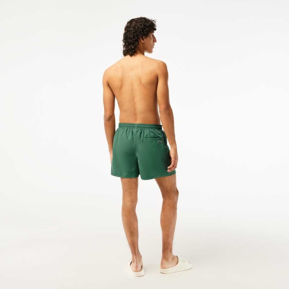 Khaki Green Lacoste Quick-Dry Swim Trunks with Integrated Lining | OEBWAT-314