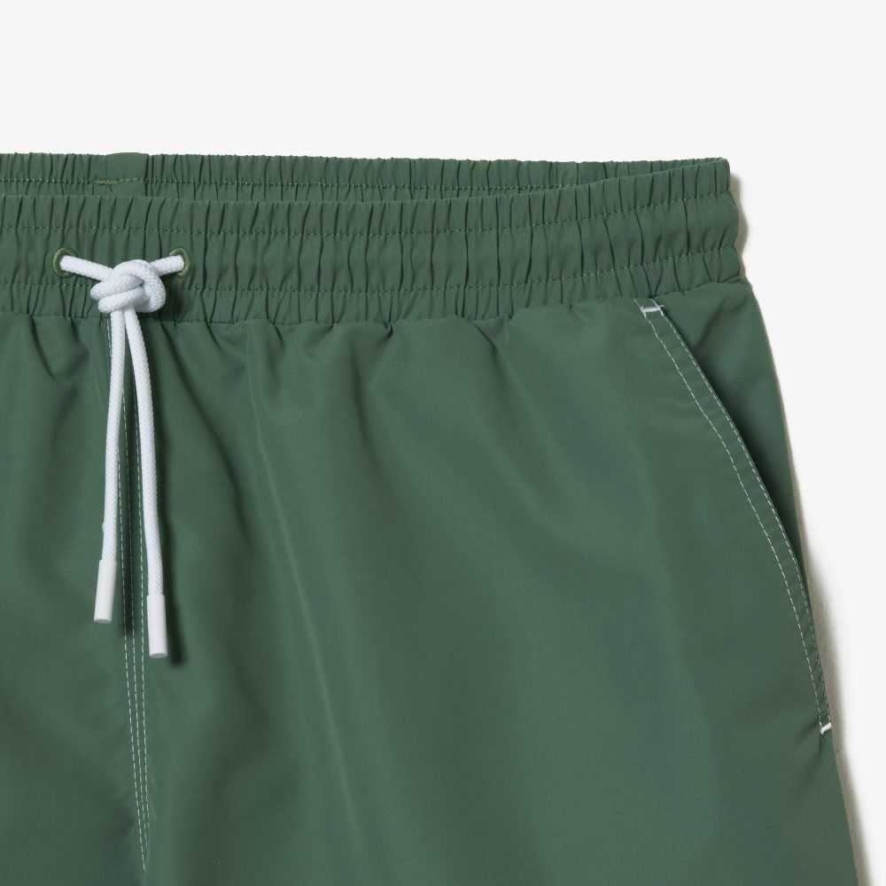 Khaki Green Lacoste Quick-Dry Swim Trunks with Integrated Lining | OEBWAT-314