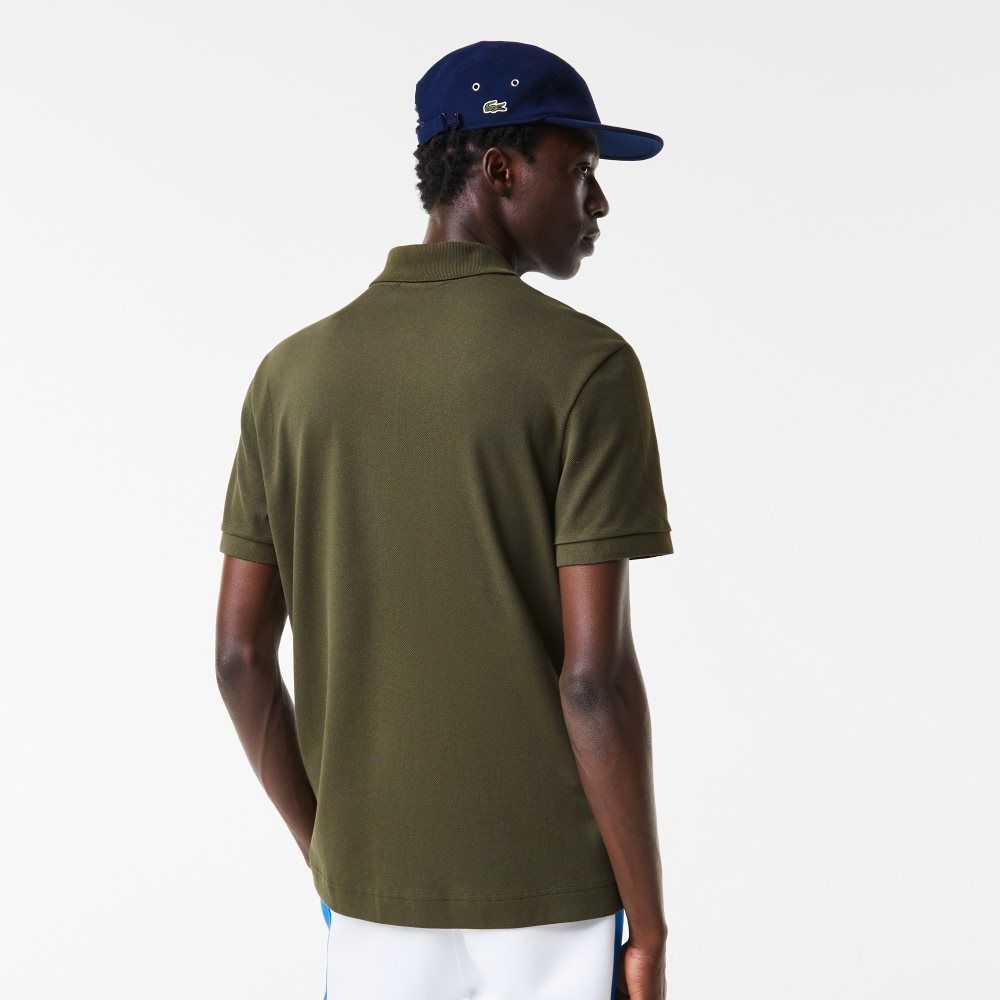 Khaki Green Lacoste Regular Fit Contrast Lettering Petit Pique Polo | YLIHQX-156