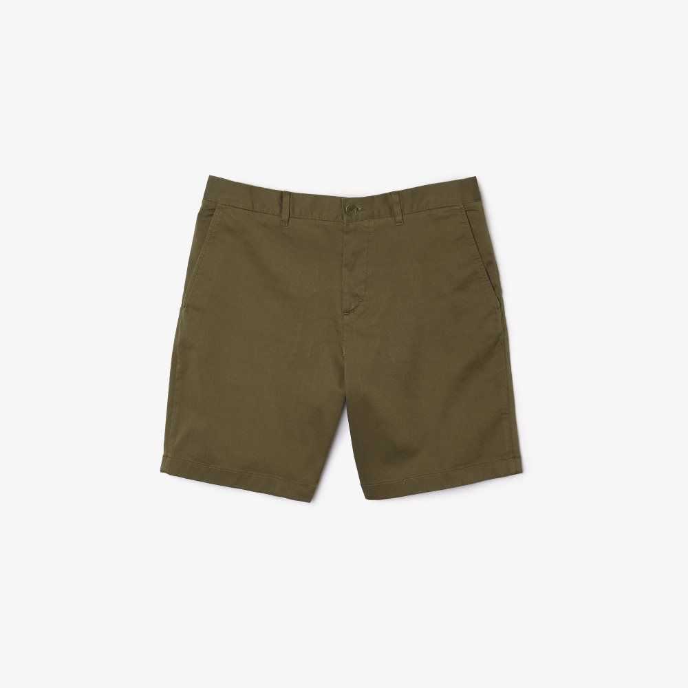 Khaki Green Lacoste Regular Fit Stretch Organic Cotton Bermuda Shorts | YIDMPC-024