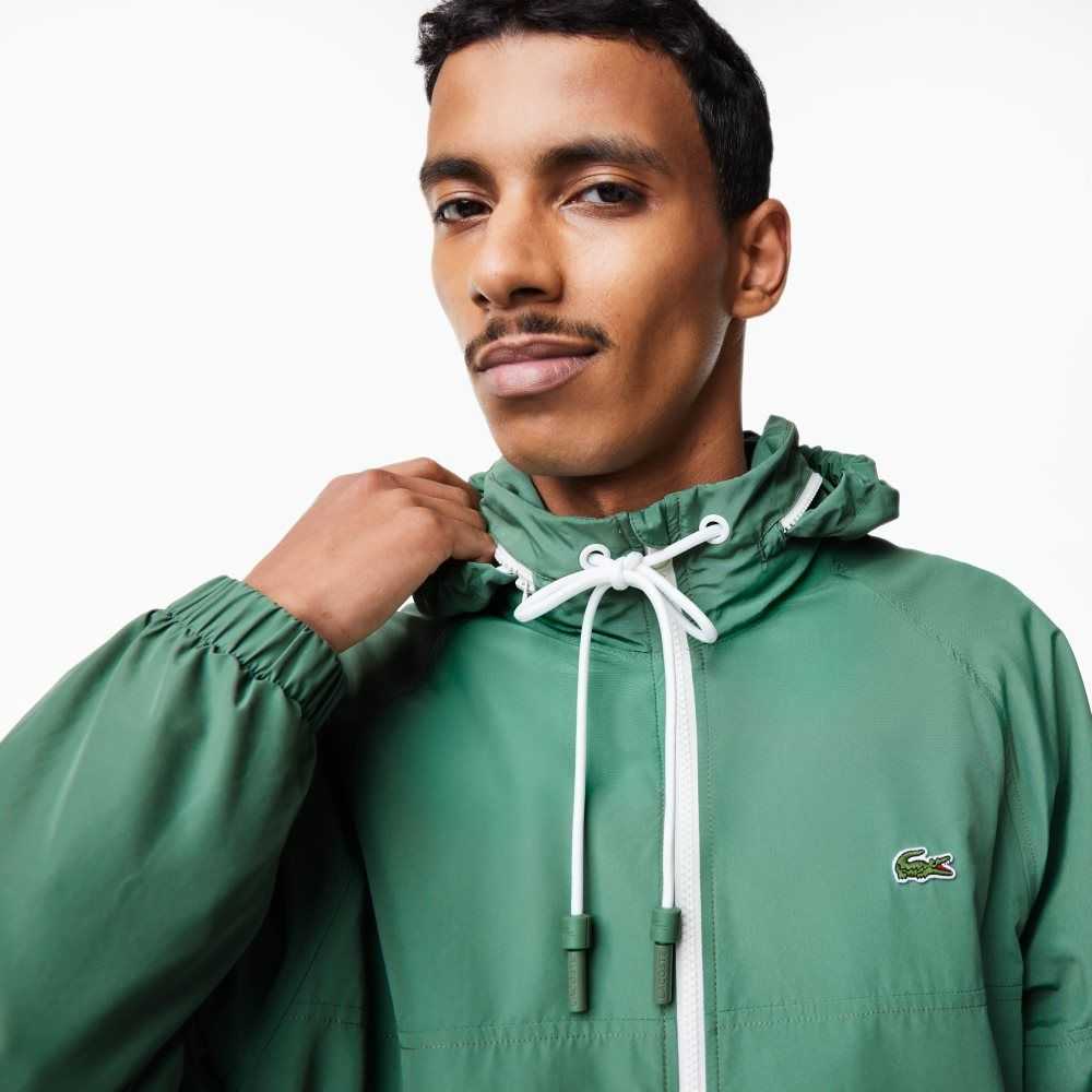 Khaki Green Lacoste Removable Hood Water-Repellent Jacket | GMPNEJ-201