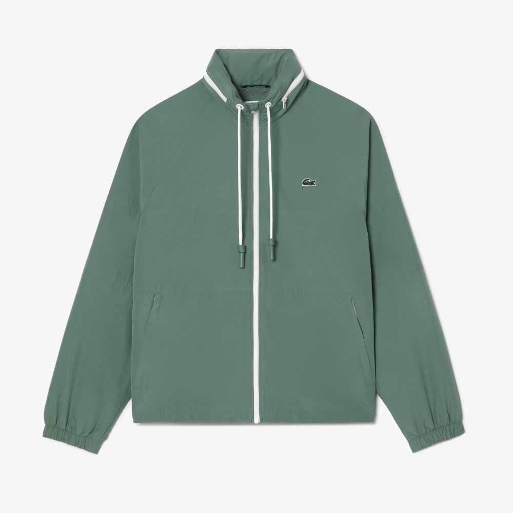 Khaki Green Lacoste Removable Hood Water-Repellent Jacket | GMPNEJ-201