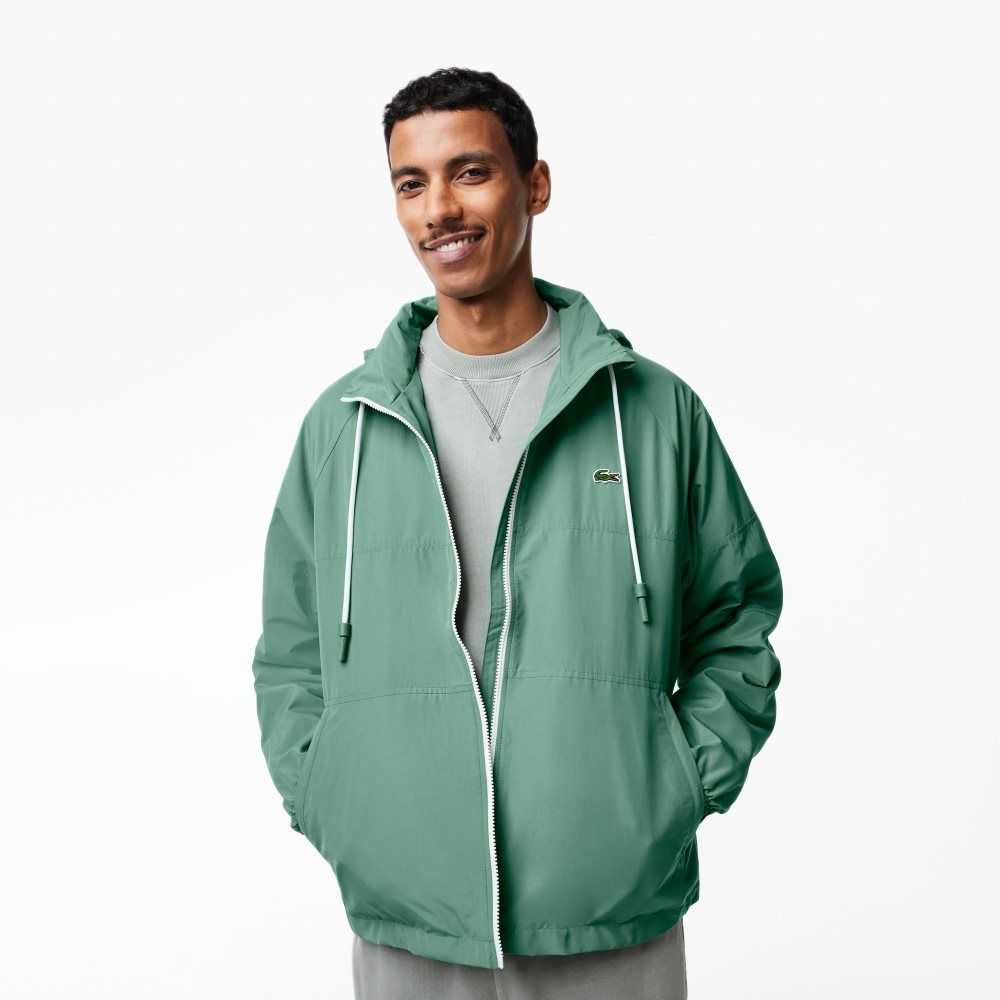 Khaki Green Lacoste Removable Hood Water-Repellent Jacket | GMPNEJ-201