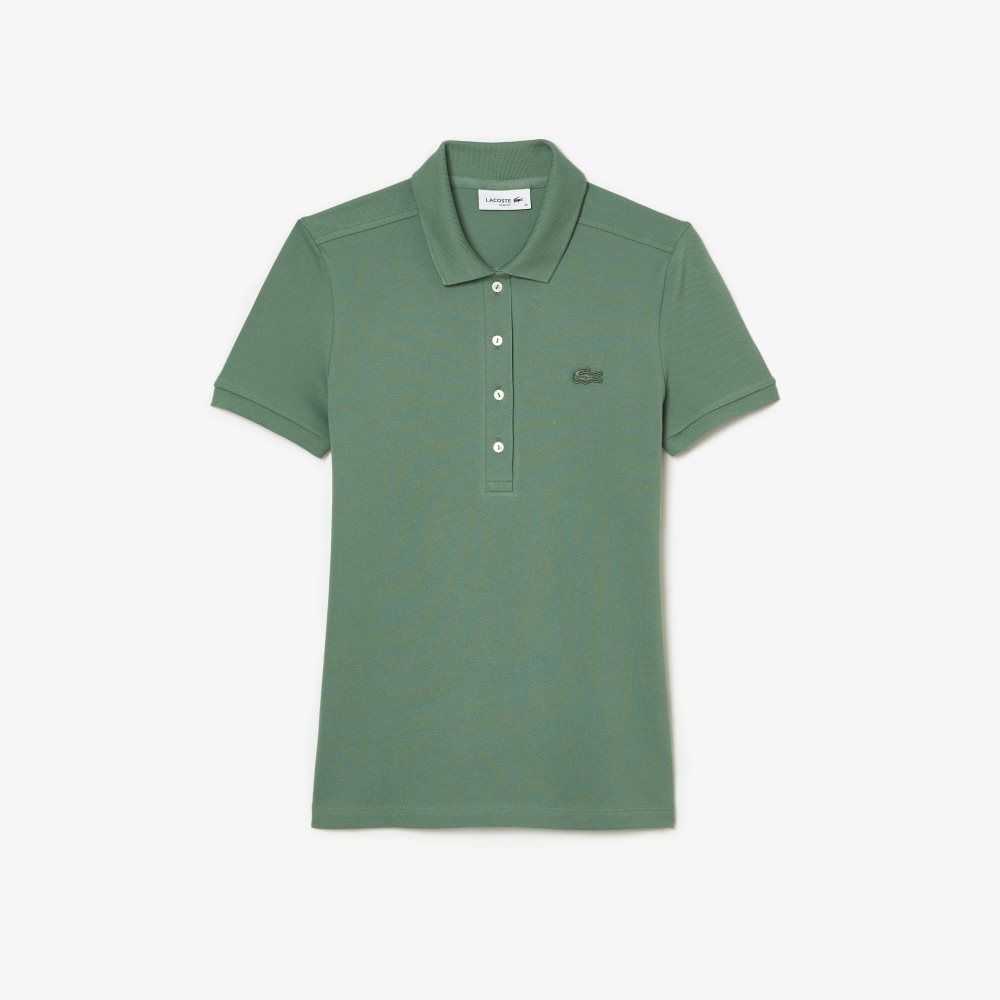 Khaki Green Lacoste Slim Fit Stretch Cotton Pique Polo | TQHYIG-529