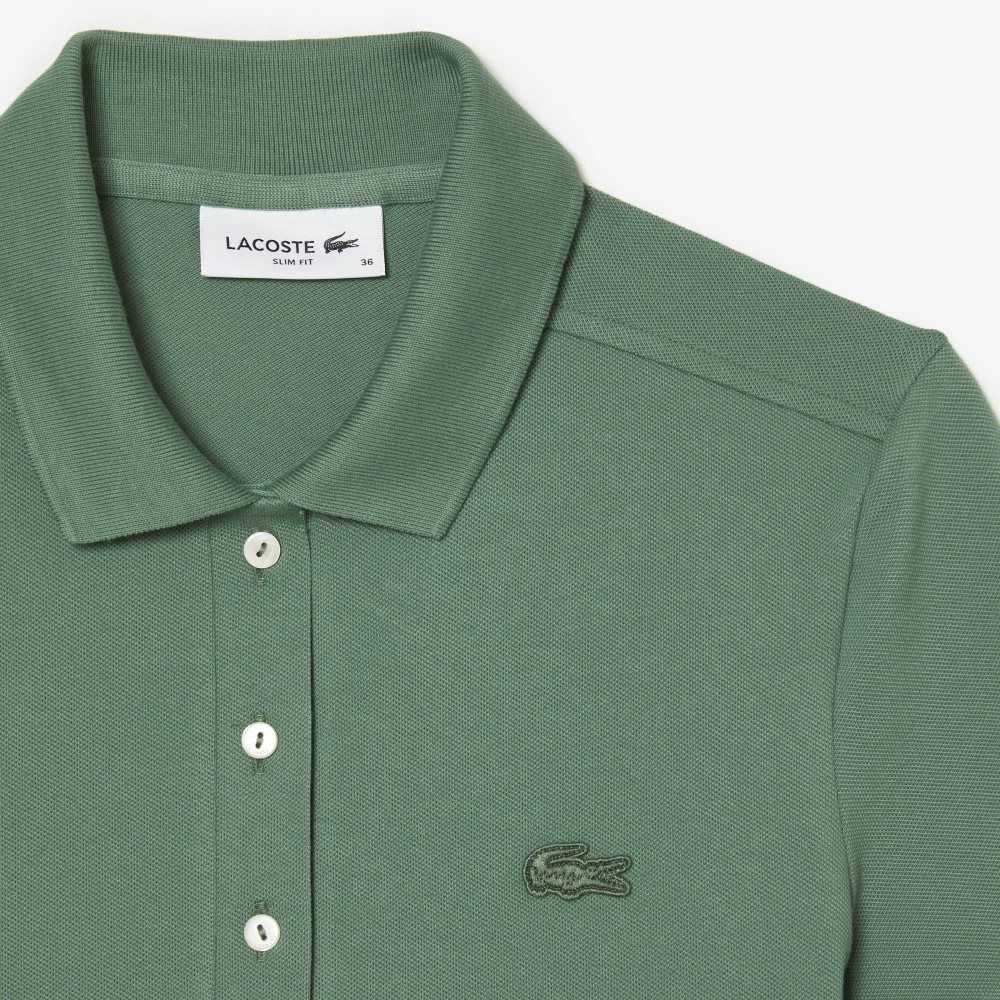 Khaki Green Lacoste Slim Fit Stretch Cotton Pique Polo | TQHYIG-529