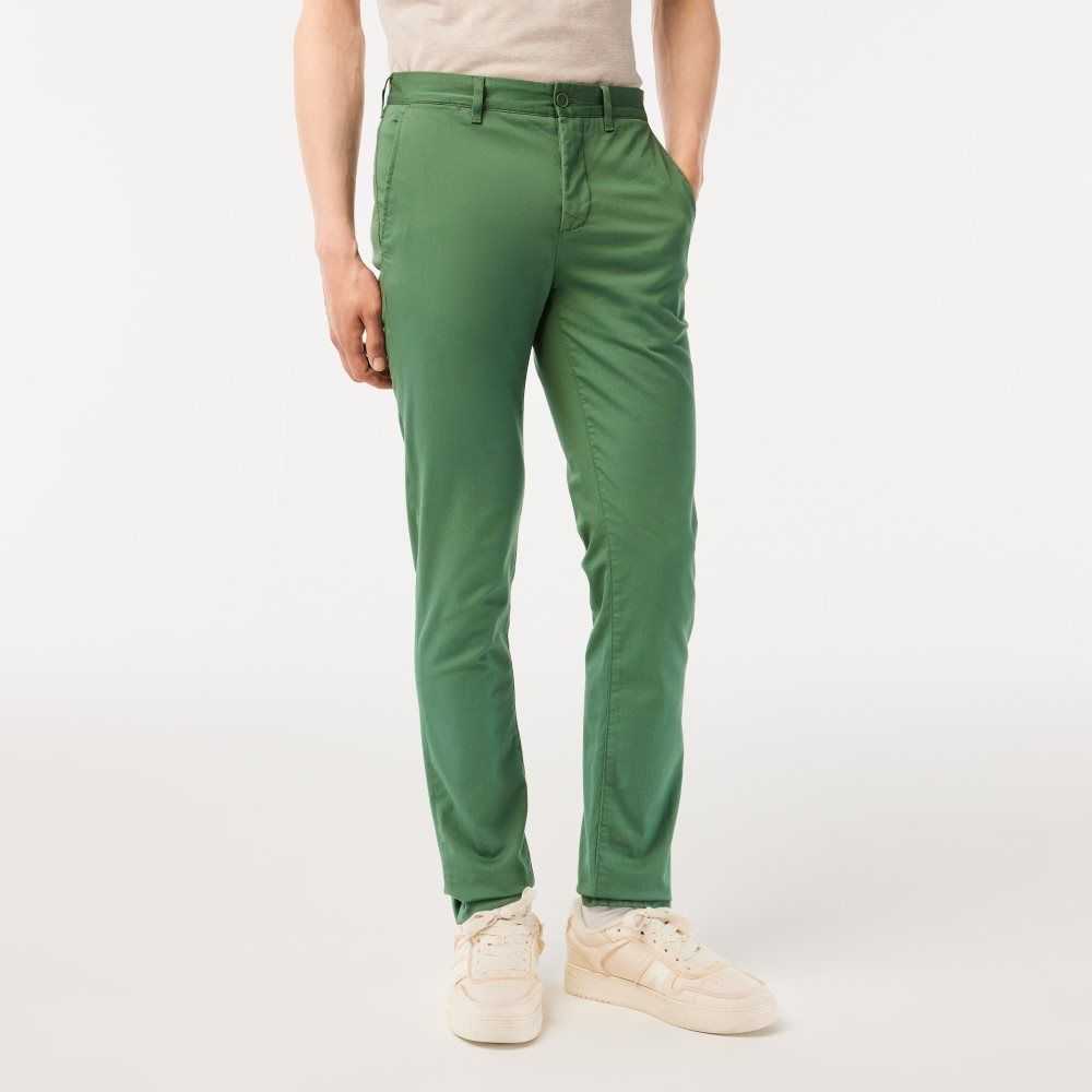 Khaki Green Lacoste Slim Fit Stretch Cotton Pants | XGFJWA-359