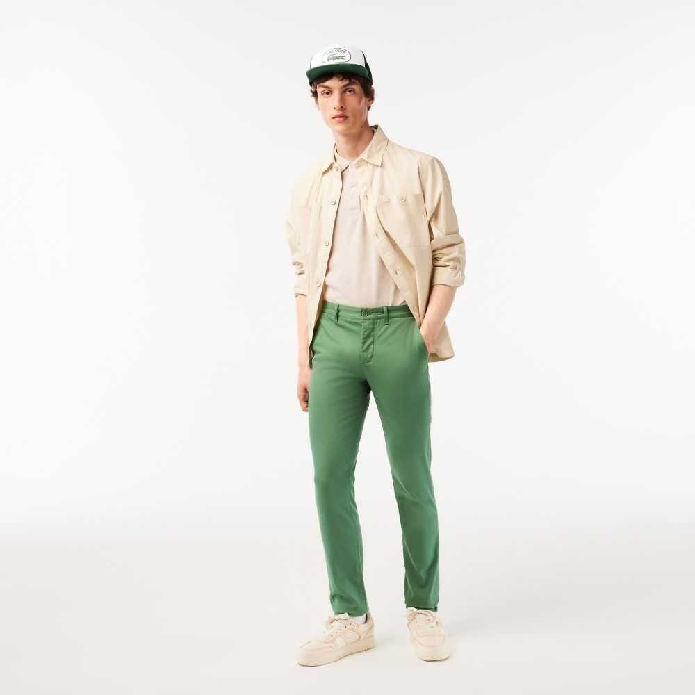 Khaki Green Lacoste Slim Fit Stretch Cotton Pants | XGFJWA-359