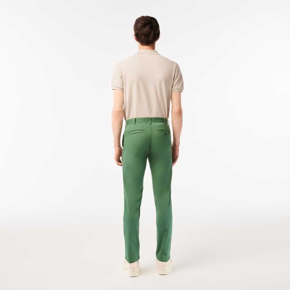 Khaki Green Lacoste Slim Fit Stretch Cotton Pants | XGFJWA-359