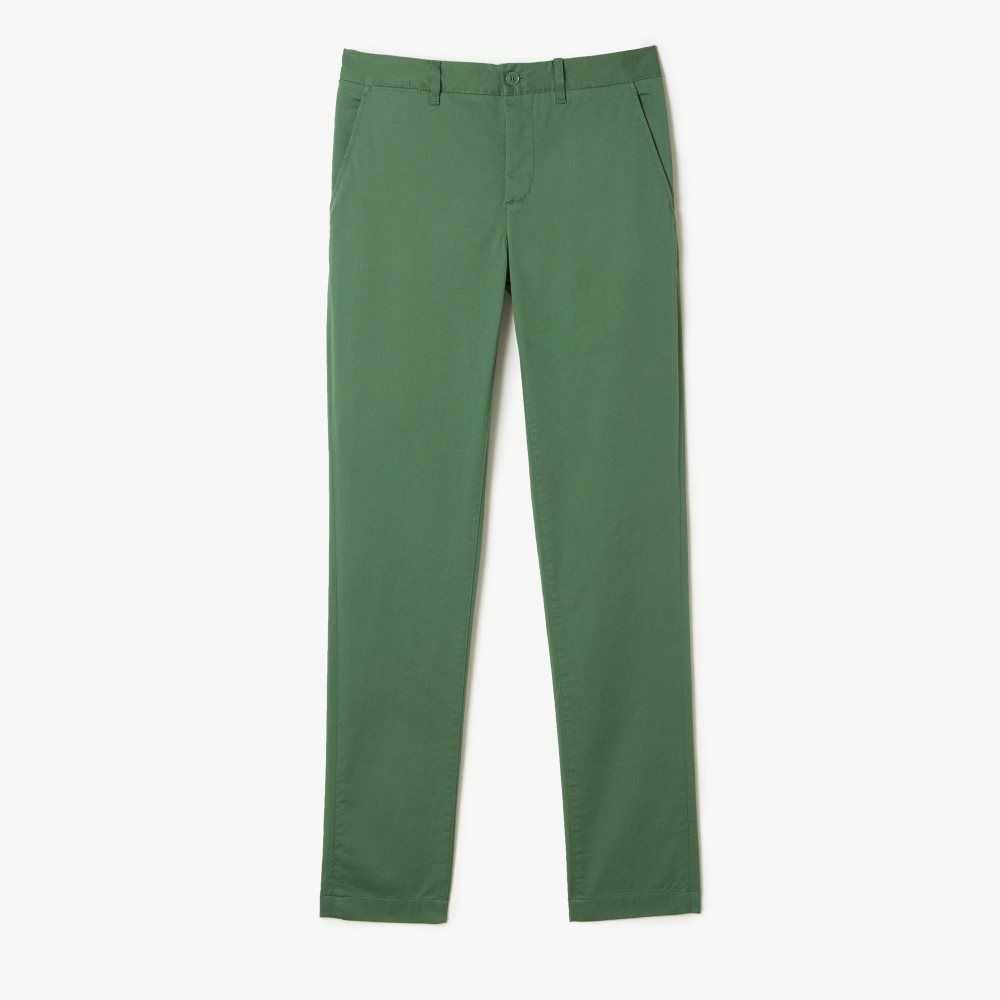 Khaki Green Lacoste Slim Fit Stretch Cotton Pants | XGFJWA-359