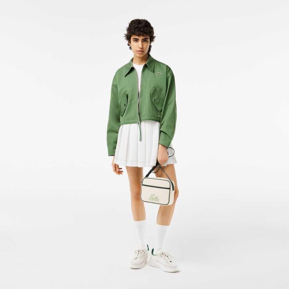 Khaki Green Lacoste Zipped Cotton Harrington Jacket | UPYWSV-068