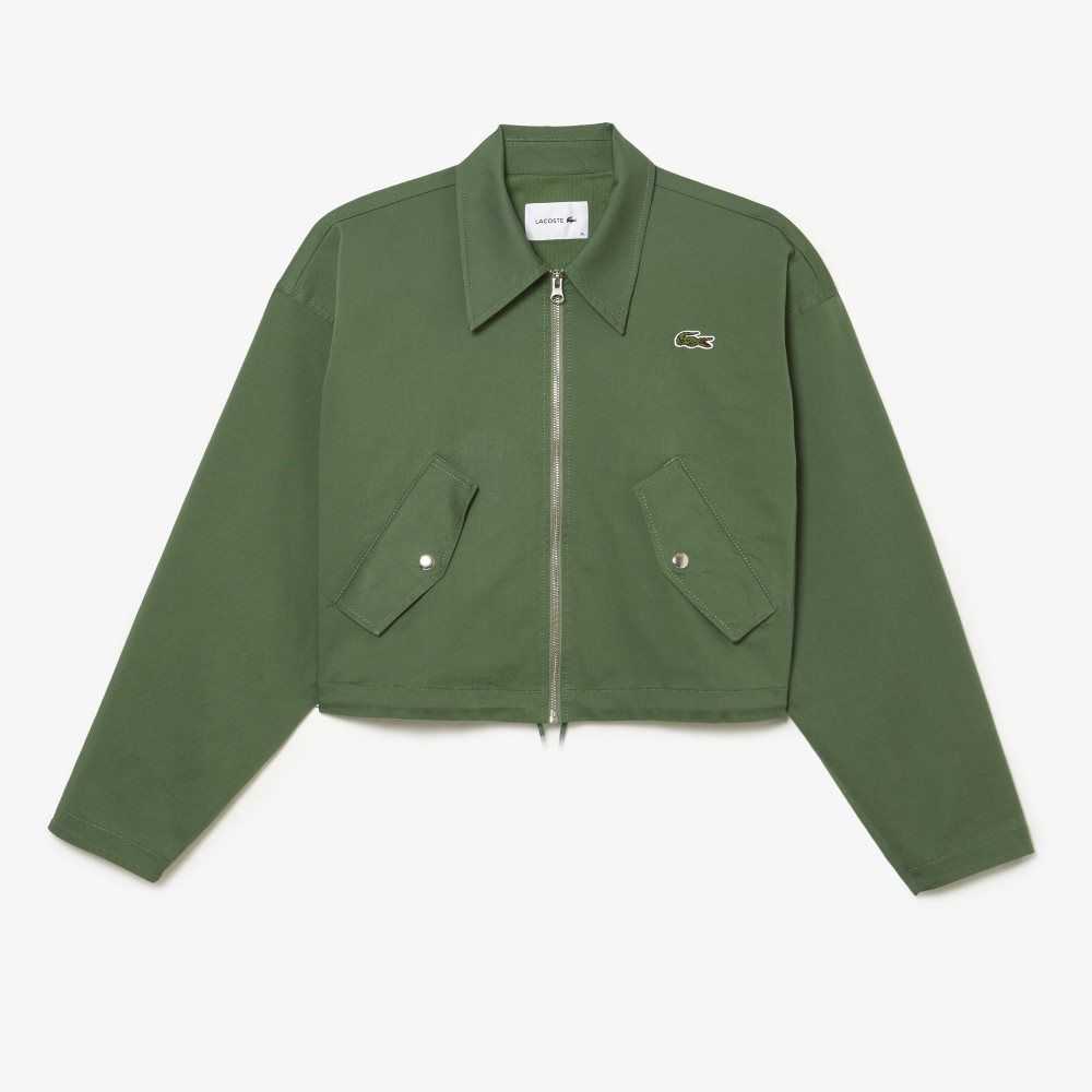 Khaki Green Lacoste Zipped Cotton Harrington Jacket | UPYWSV-068