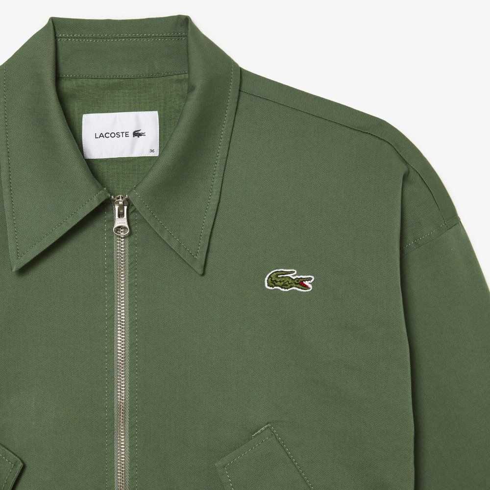 Khaki Green Lacoste Zipped Cotton Harrington Jacket | UPYWSV-068