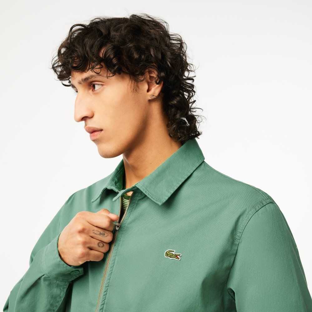 Khaki Green Lacoste Zippered Organic Cotton Gabardine Jacket | EQOPHZ-731