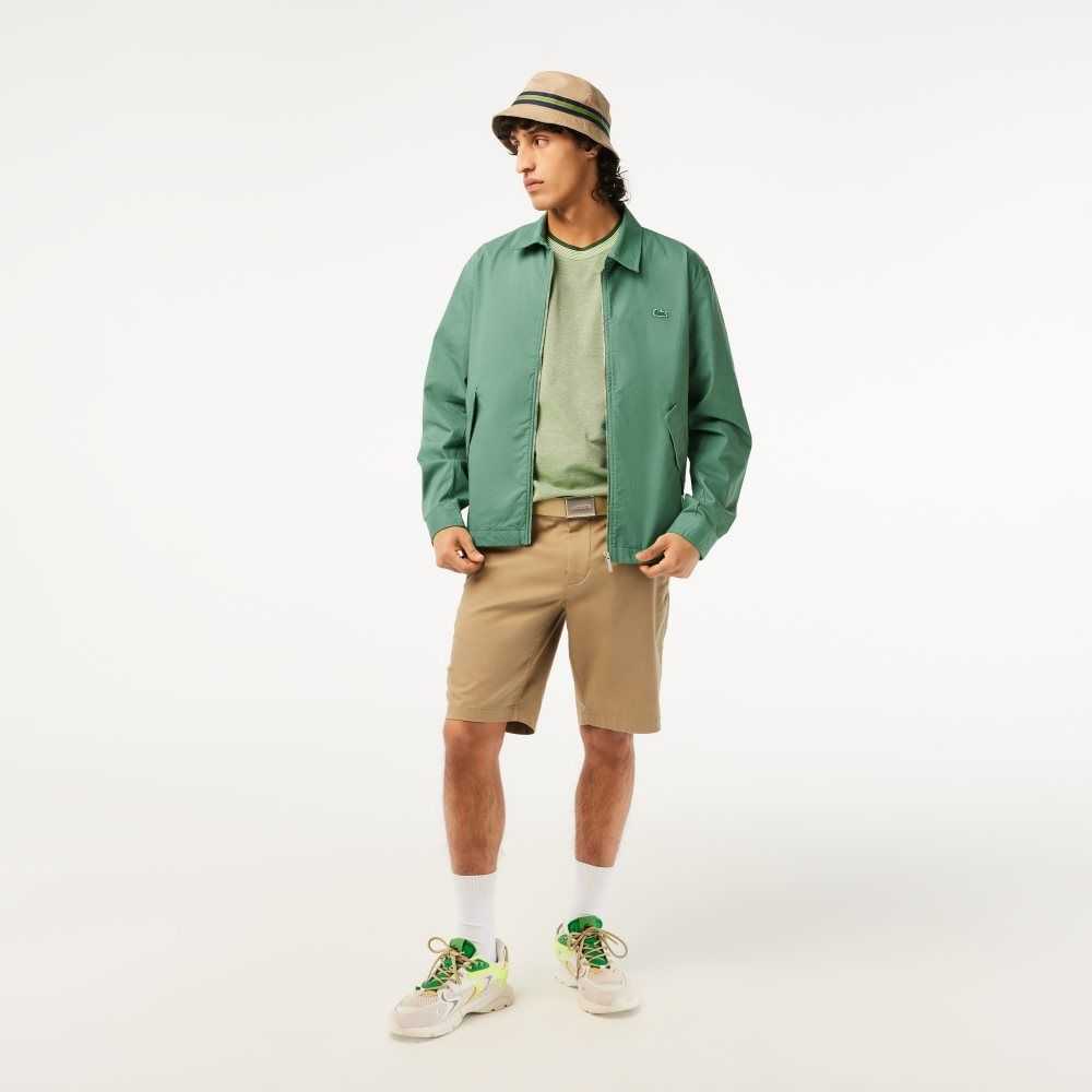 Khaki Green Lacoste Zippered Organic Cotton Gabardine Jacket | EQOPHZ-731